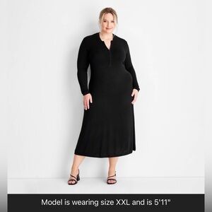 Long Sleeve Black Maxi Dress - Classic Zip Front